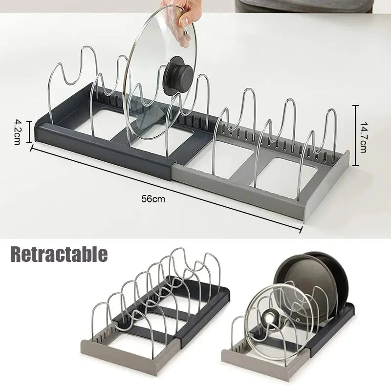 Expandable Stainless Kitchen Cabinet Organizers,with 6 Adjustable Shelves,Board Drying Cookware Shelf,Kitchen Organization Tools