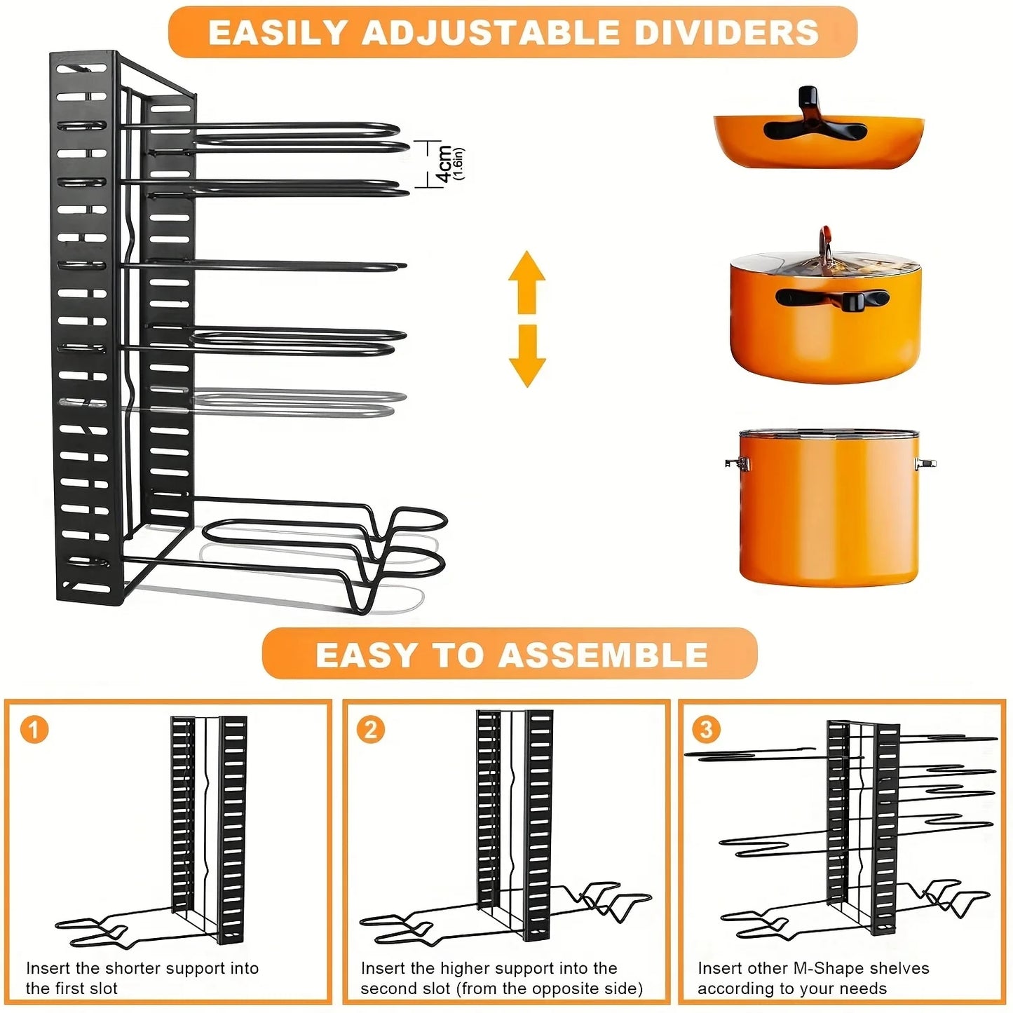 8-Tier Metal Pot Rack Organizer – Durable Holder for Pots, Pans & Lids