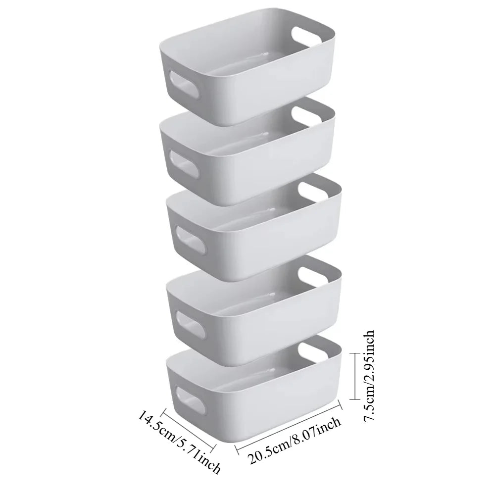 5pcs Stackable Storage Box Set,Rectangular Plastic Organizer Containers,Durable, Reusable,for Kitchen,Bathroom,Dorm Essentials