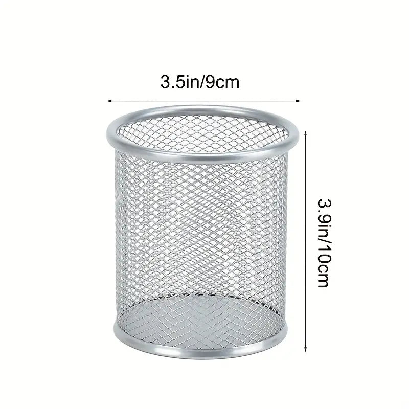 6-Piece Metal Pen Holder Set – Iron Mesh Desk Organizer (Black, Silver, Rose Gold)