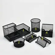 6-Piece Metal Pen Holder Set – Iron Mesh Desk Organizer (Black, Silver, Rose Gold)