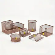 6-Piece Metal Pen Holder Set – Iron Mesh Desk Organizer (Black, Silver, Rose Gold)