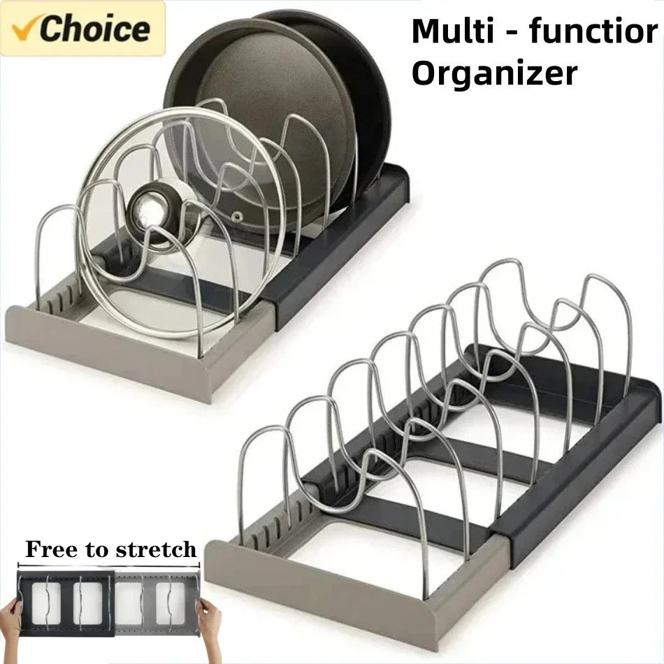 Telescopic Pot & Pan Organizer – 7-Grid Space-Saving Cabinet Rack