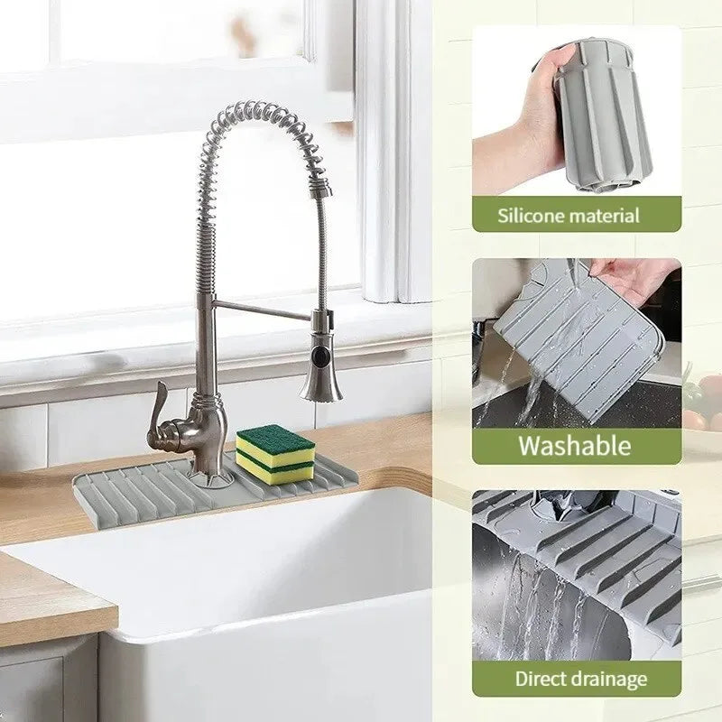 Silicone Sink Mat – Faucet Splash Guard & Countertop Drying Pad