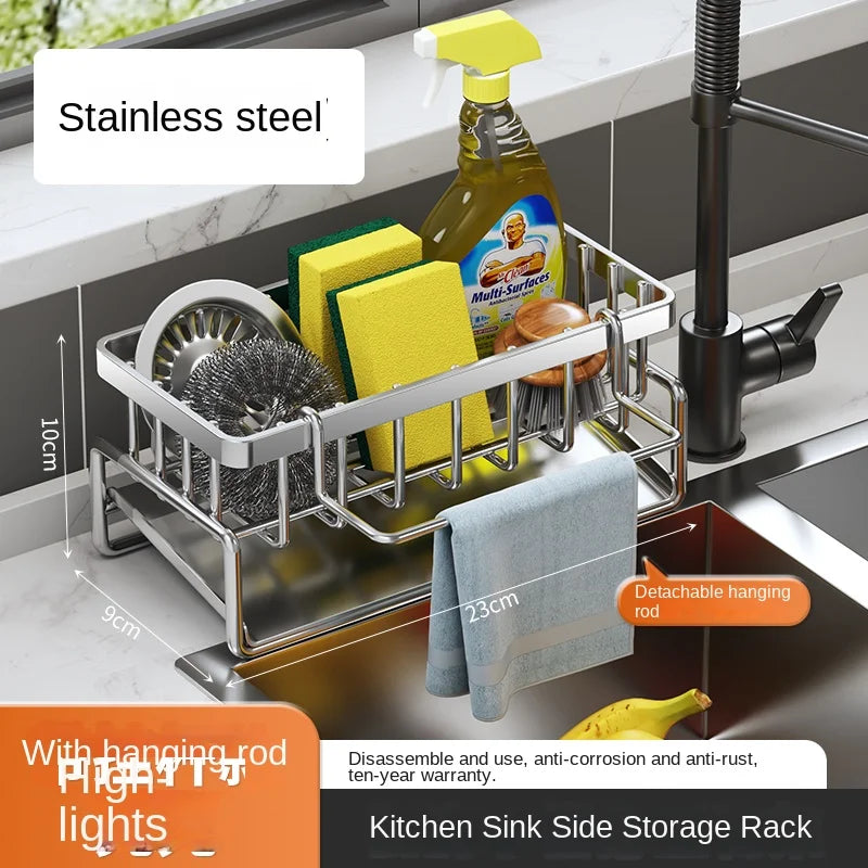 Stainless Steel Sink Shelf – Sponge & Dishcloth Drain Rack