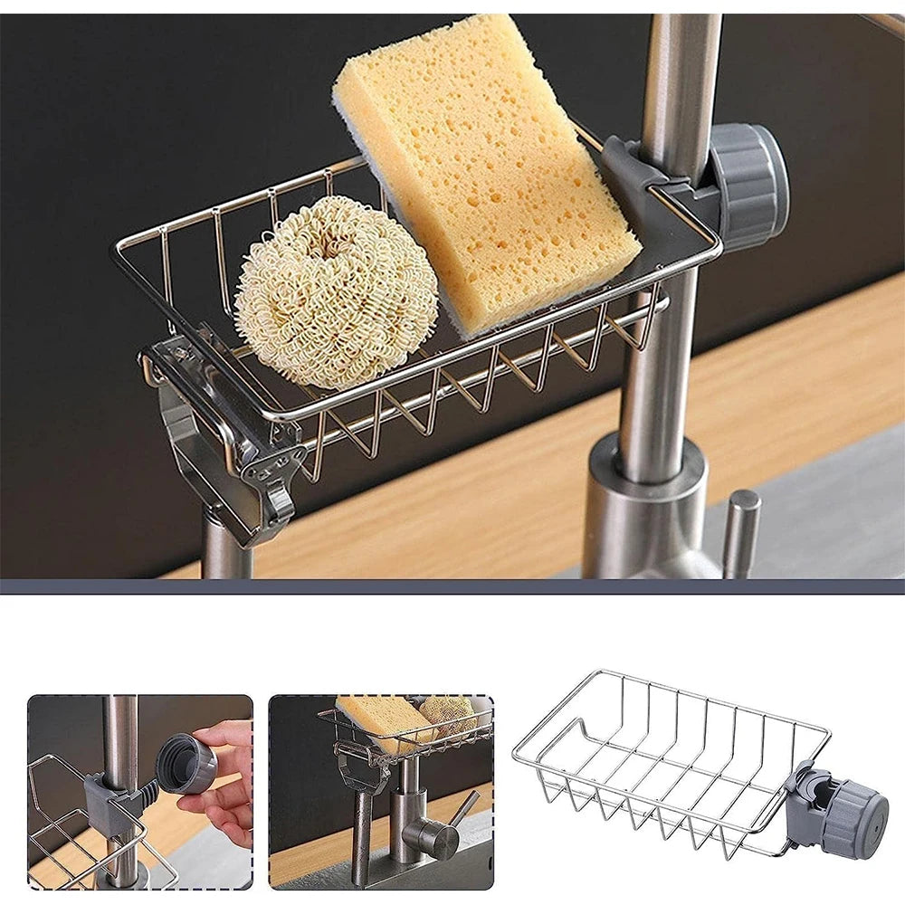Kitchen Sink Organizer – Sponge Holder & Faucet Drain Rack