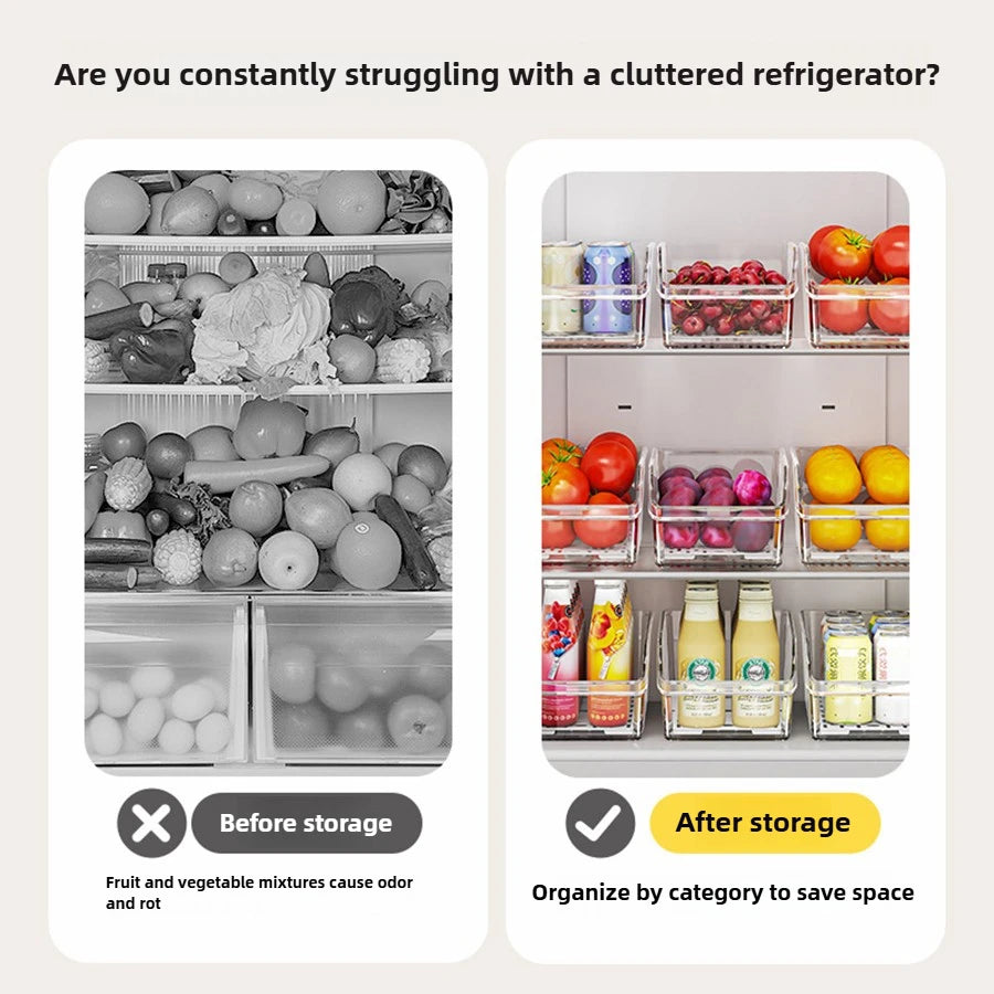 Clear Refrigerator Organizer Bins – Fridge Storage for Fruits, Veggies & Drinks