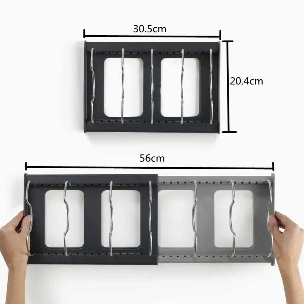 Expandable Stainless Kitchen Cabinet Organizers,with 6 Adjustable Shelves,Board Drying Cookware Shelf,Kitchen Organization Tools
