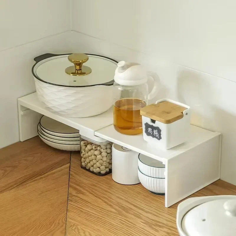 1/2pcs Kitchen Stretchable Cabinet Shelf Cupboard Separated Storage Rack Countertop Organizer Spice Organizer Shelf Save Space