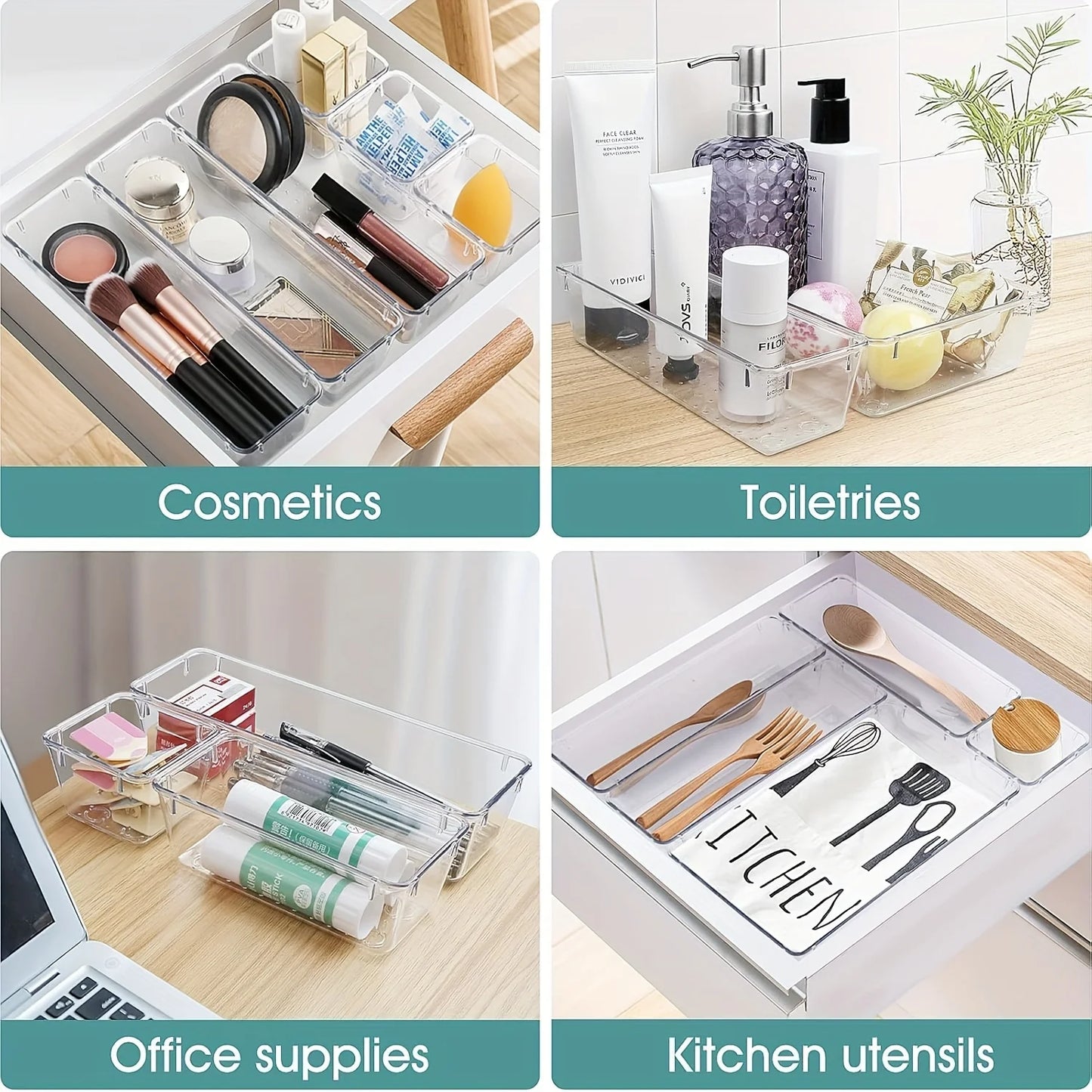Clear Drawer Organizer Set – Bathroom, Makeup & Dressing Table Storage