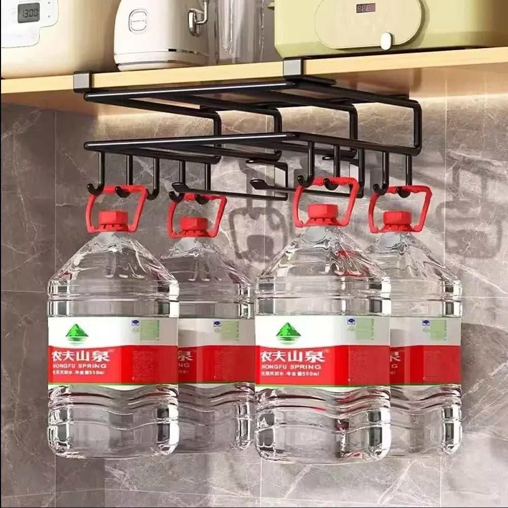 Under-Cabinet Hanging Organizer Rack – Hooks for Towels, Cutting Boards & Pot Lids