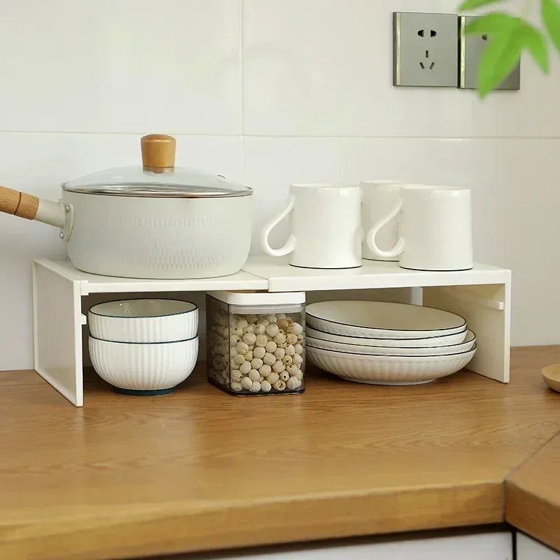 1/2pcs Kitchen Stretchable Cabinet Shelf Cupboard Separated Storage Rack Countertop Organizer Spice Organizer Shelf Save Space