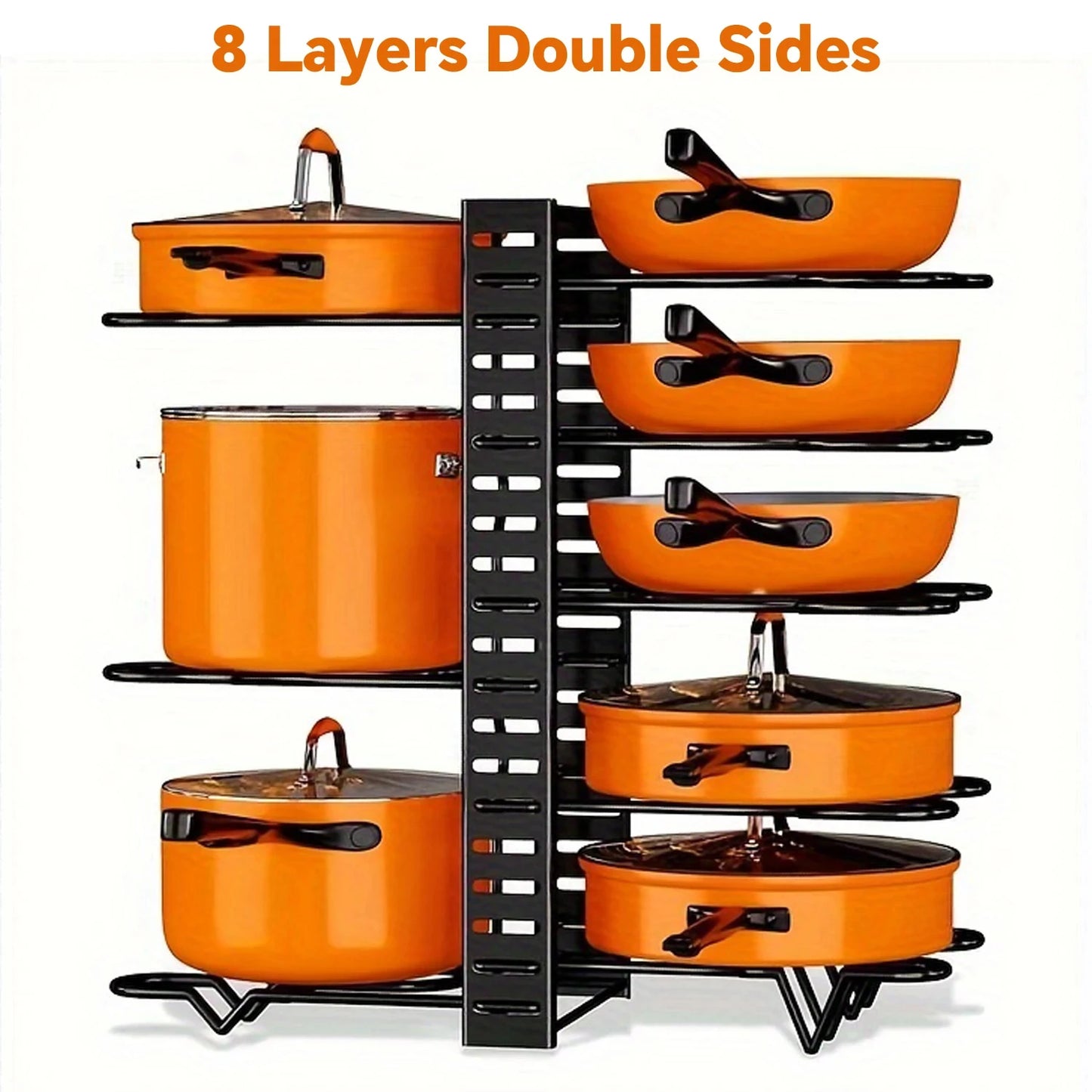 8-Tier Metal Pot Rack Organizer – Durable Holder for Pots, Pans & Lids