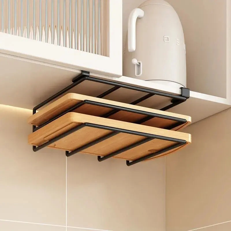 Under-Cabinet Hanging Organizer Rack – Hooks for Towels, Cutting Boards & Pot Lids