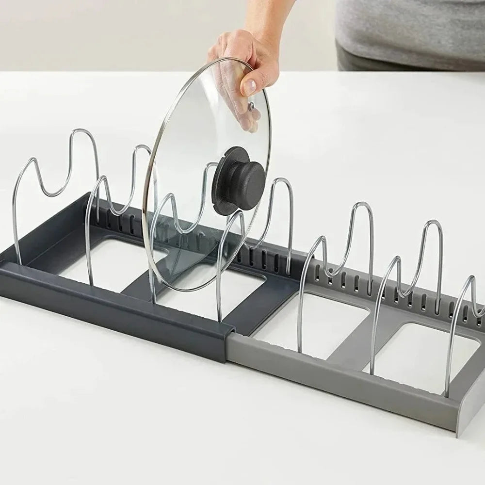 Expandable Stainless Kitchen Cabinet Organizers,with 6 Adjustable Shelves,Board Drying Cookware Shelf,Kitchen Organization Tools