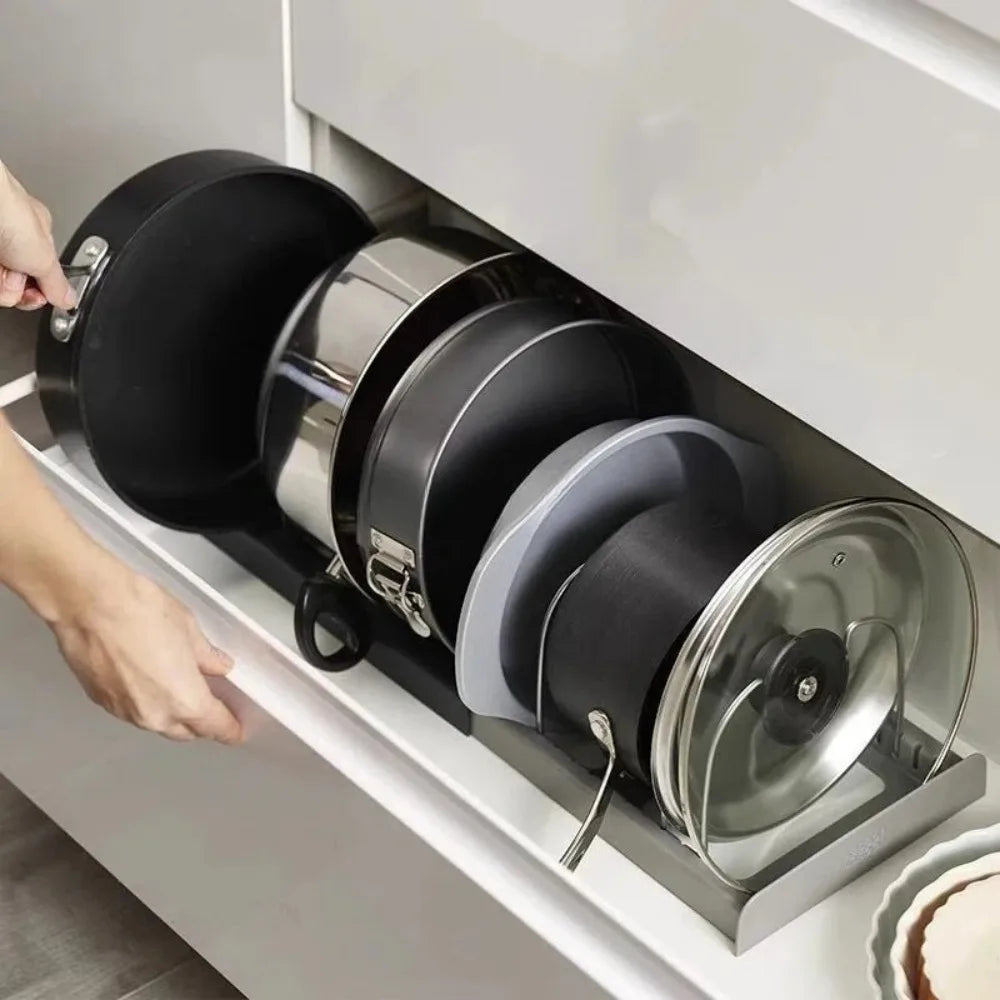 Telescopic Pot & Pan Organizer – 7-Grid Space-Saving Cabinet Rack