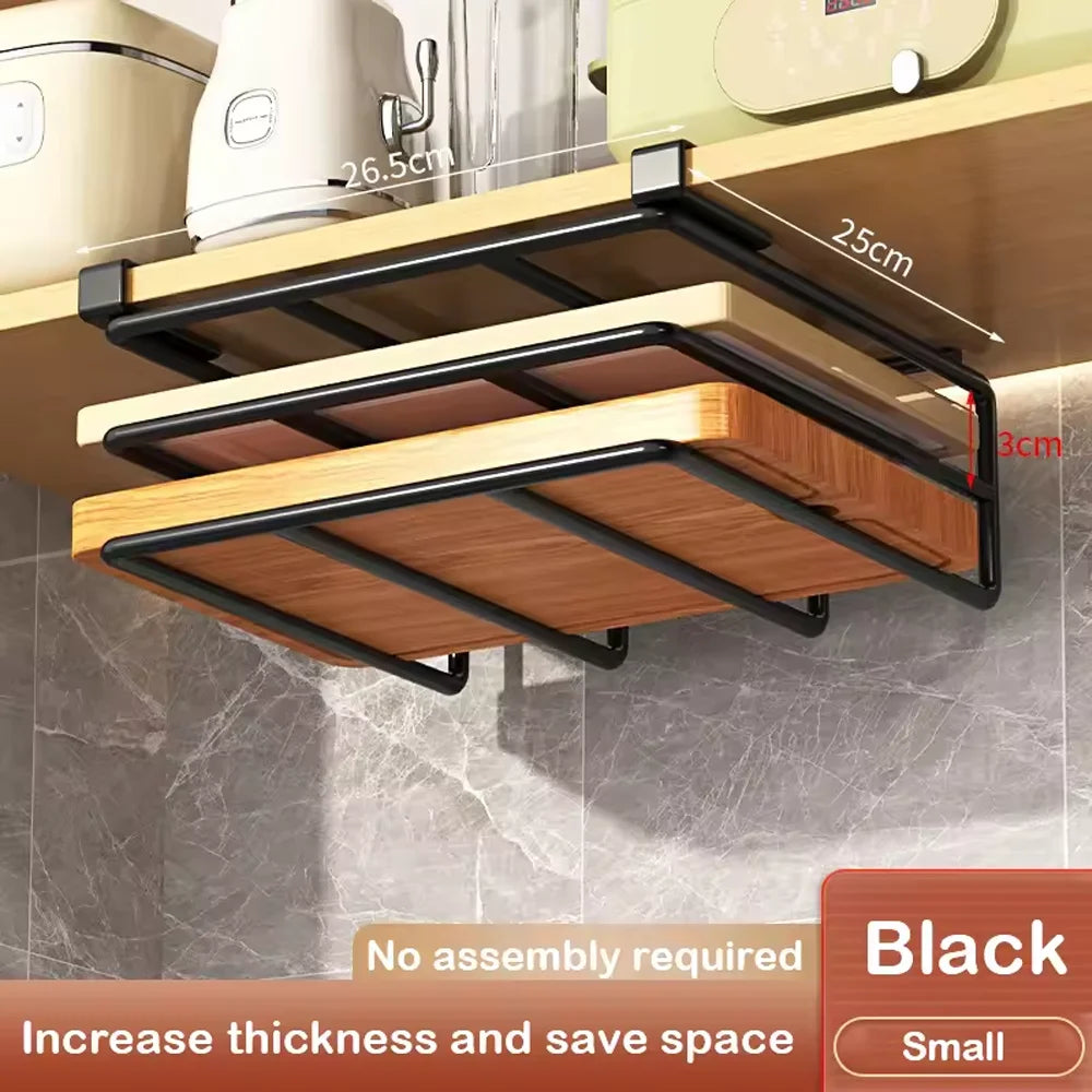 Under-Cabinet Hanging Organizer Rack – Hooks for Towels, Cutting Boards & Pot Lids