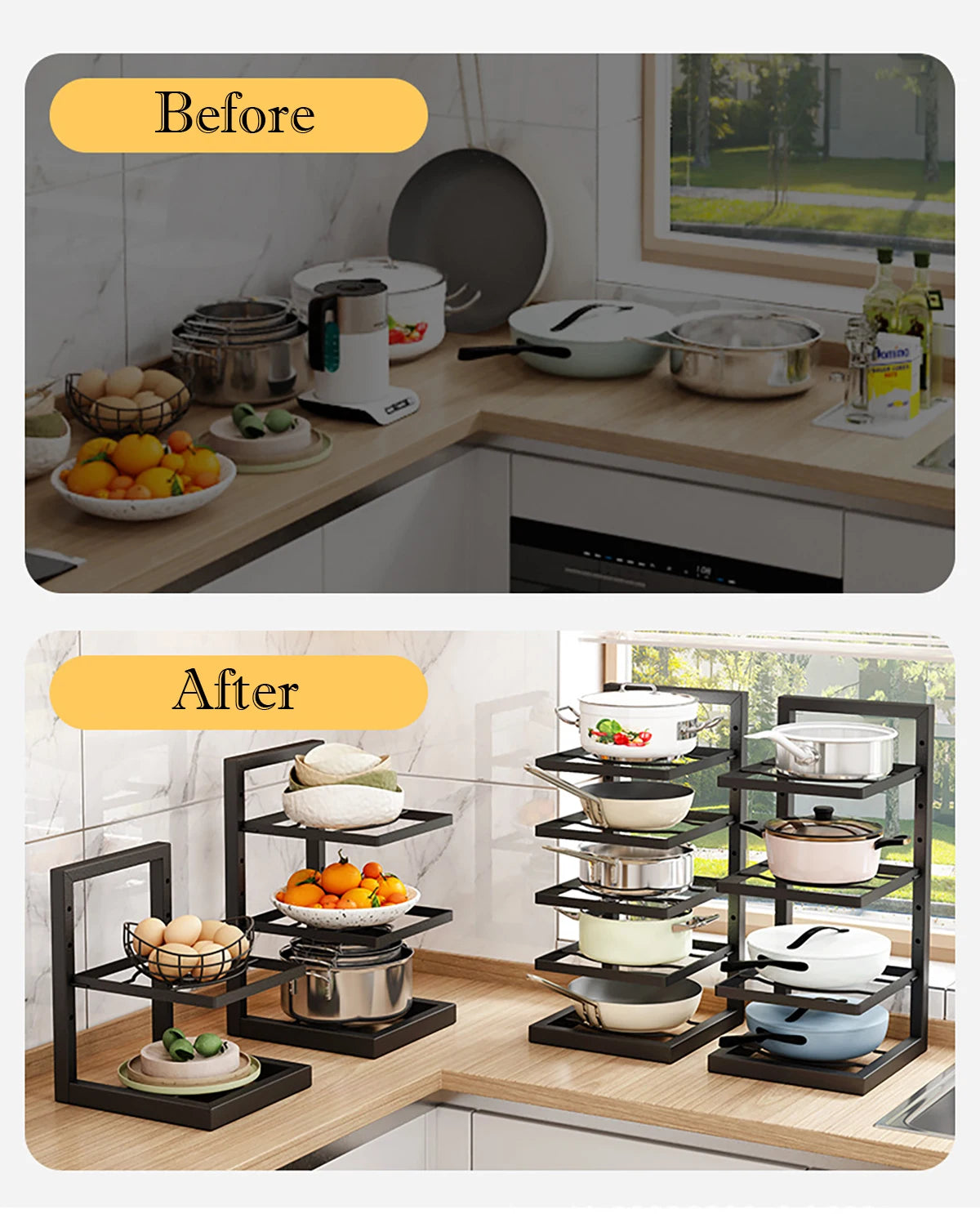 Adjustable Stainless Steel Pot Rack – Multi-Layer Kitchen Storage Organizer