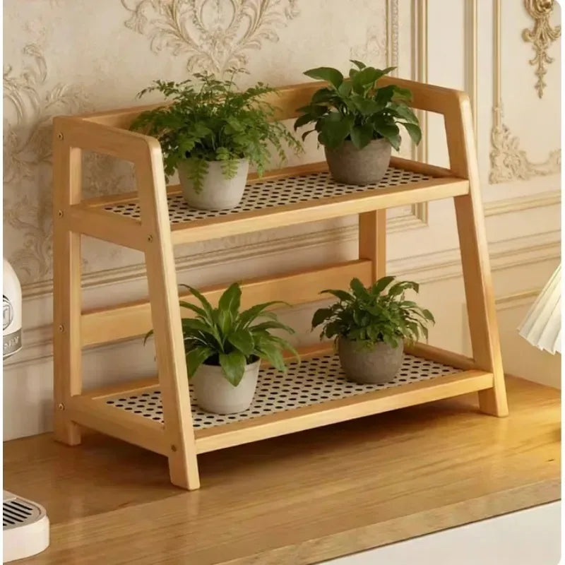 Retro Bamboo 2 Layer Storage Rack Countertop Organizer Stable Kitchen Shelf for Home Hotel Apartment Dressing Table