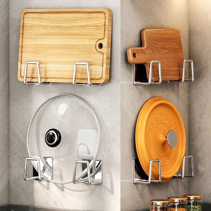 Stainless Steel Pot Lid & Cutting Board Holder – No-Drill Wall Organizer