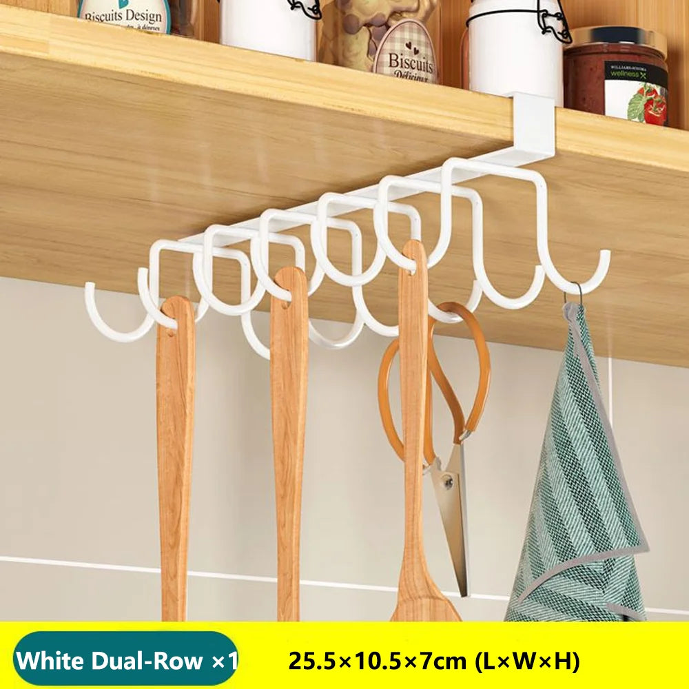 Under-Cabinet Hanging Organizer Rack – Hooks for Towels, Cutting Boards & Pot Lids