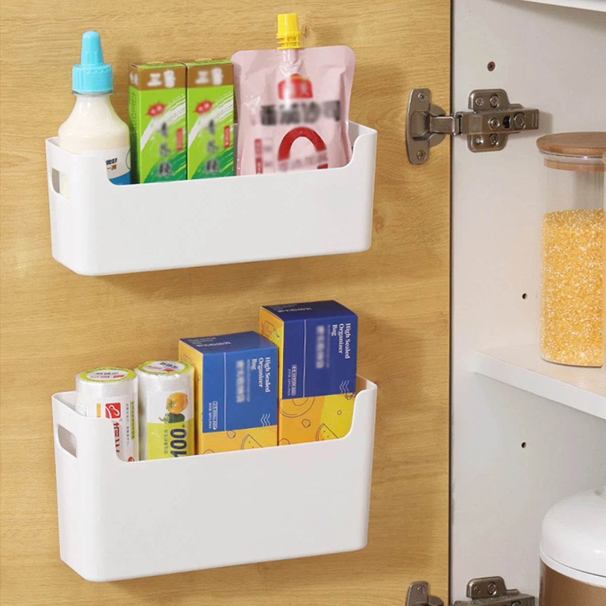 Cabinet Door Wrap & Bag Organizer – Wall-Mounted Storage Rack