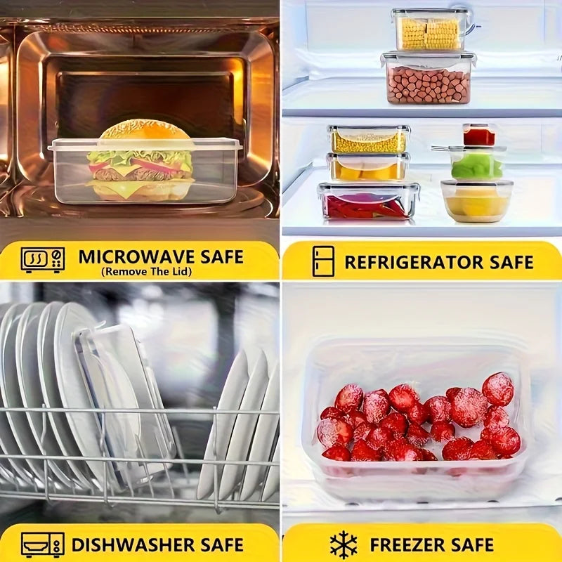 4 Piece Food Storage Containers Set with Easy Snap Lids (4 Lids + 4 Containers) - Airtight Plastic Containers for Pantry