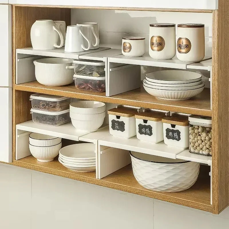 1/2pcs Kitchen Stretchable Cabinet Shelf Cupboard Separated Storage Rack Countertop Organizer Spice Organizer Shelf Save Space