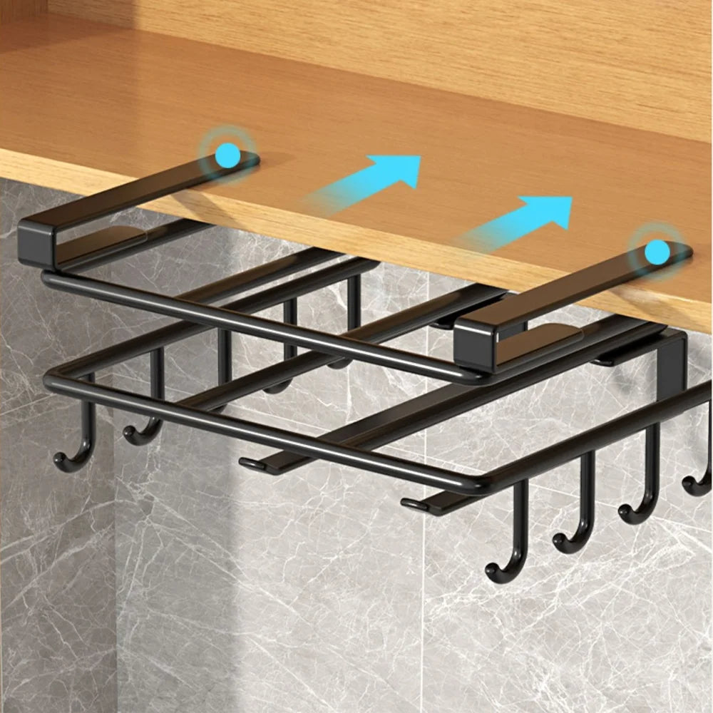 Under-Cabinet Hanging Organizer Rack – Hooks for Towels, Cutting Boards & Pot Lids