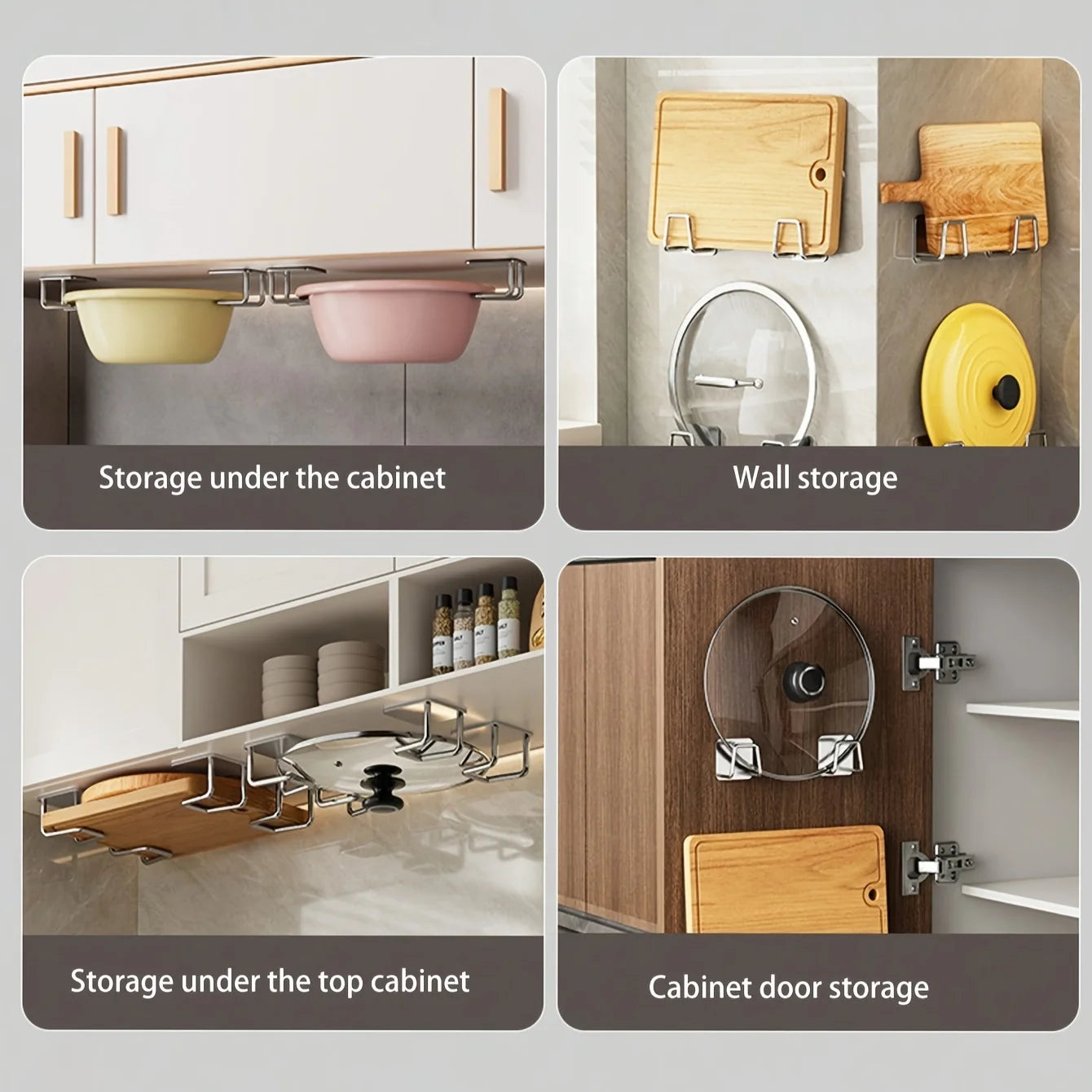 Under-Cabinet Wall Storage Rack Set – Punch-Free Kitchen Organizer (4-Pack)