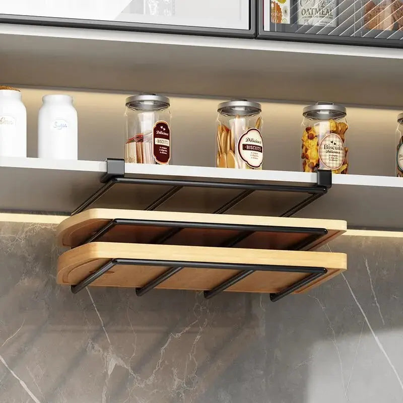 Under-Cabinet Hanging Organizer Rack – Hooks for Towels, Cutting Boards & Pot Lids