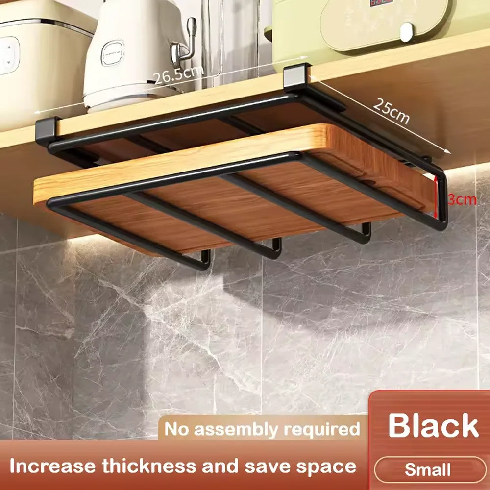 Under-Cabinet Hanging Organizer Rack – Hooks for Towels, Cutting Boards & Pot Lids