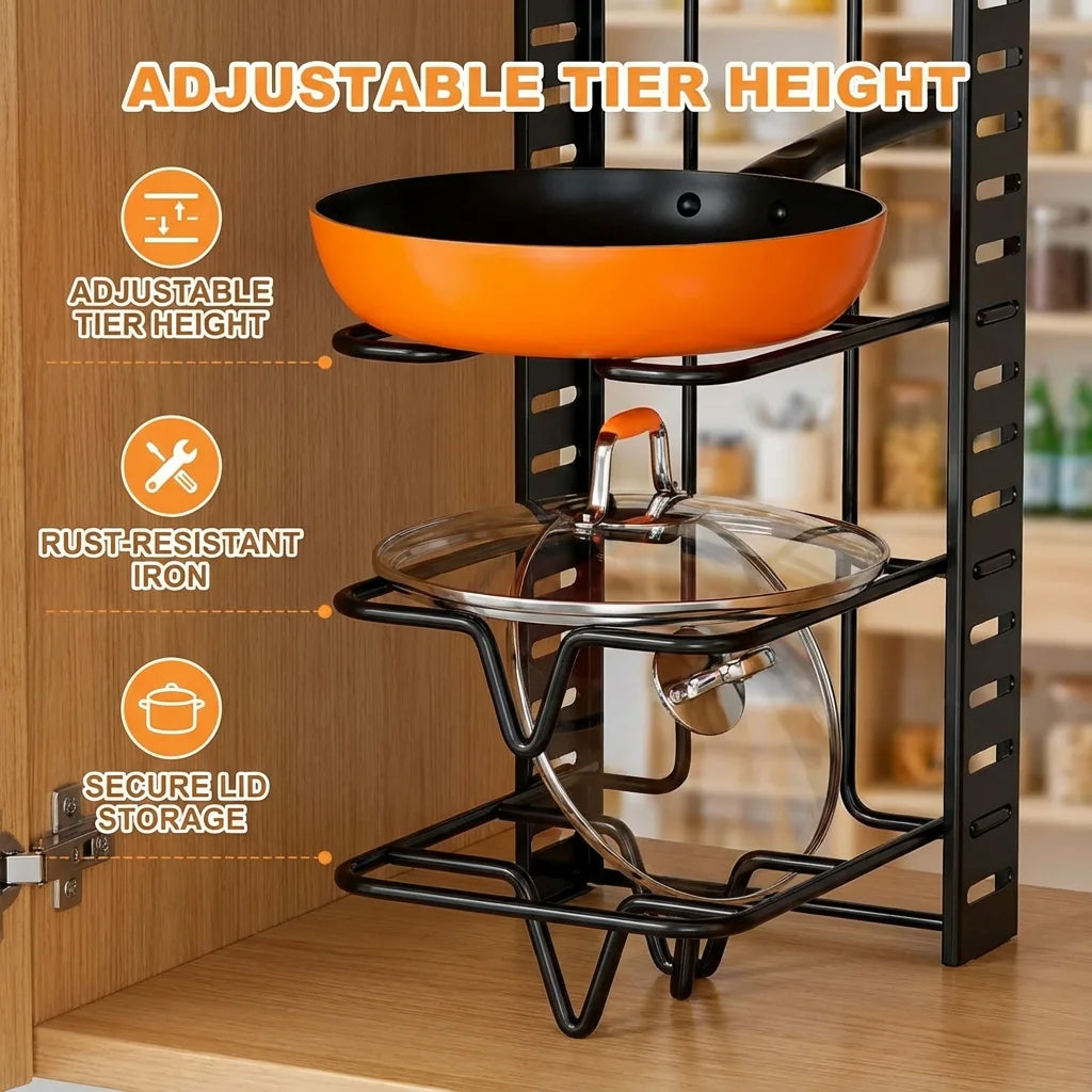 8-Tier Metal Pot Rack Organizer – Durable Holder for Pots, Pans & Lids