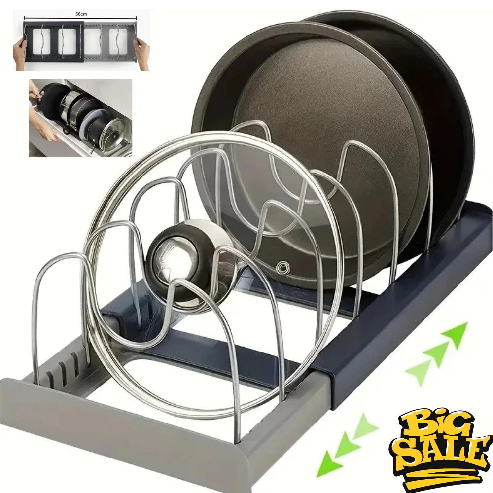 Expandable Stainless Kitchen Cabinet Organizers,with 6 Adjustable Shelves,Board Drying Cookware Shelf,Kitchen Organization Tools