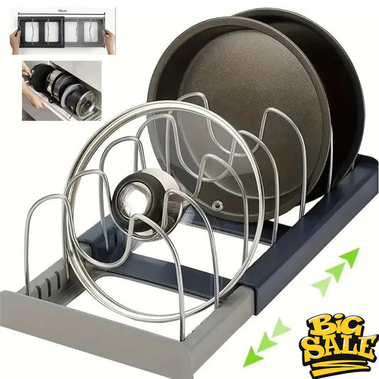 Expandable Stainless Kitchen Cabinet Organizers,with 6 Adjustable Shelves,Board Drying Cookware Shelf,Kitchen Organization Tools