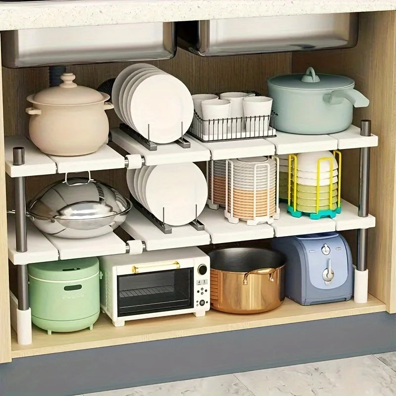 Expandable Under-Sink & Cabinet Organizer – Multi-Layer Pot & Pan Holder