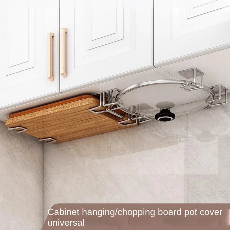 Stainless Steel Pot Lid & Cutting Board Holder – No-Drill Wall Organizer