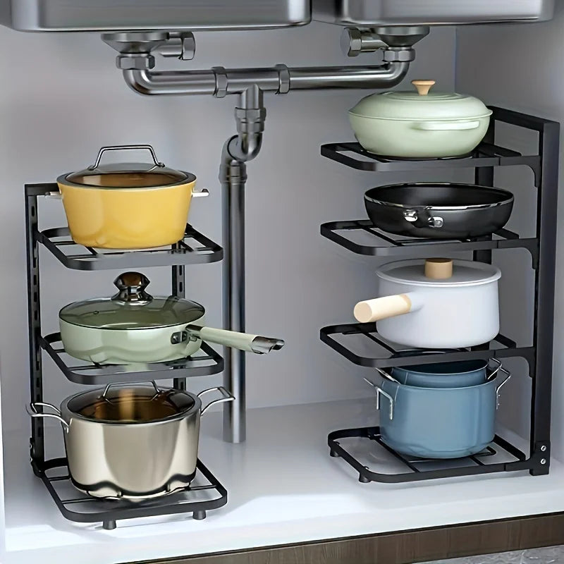 Adjustable Stainless Steel Pot Rack – Multi-Layer Kitchen Storage Organizer