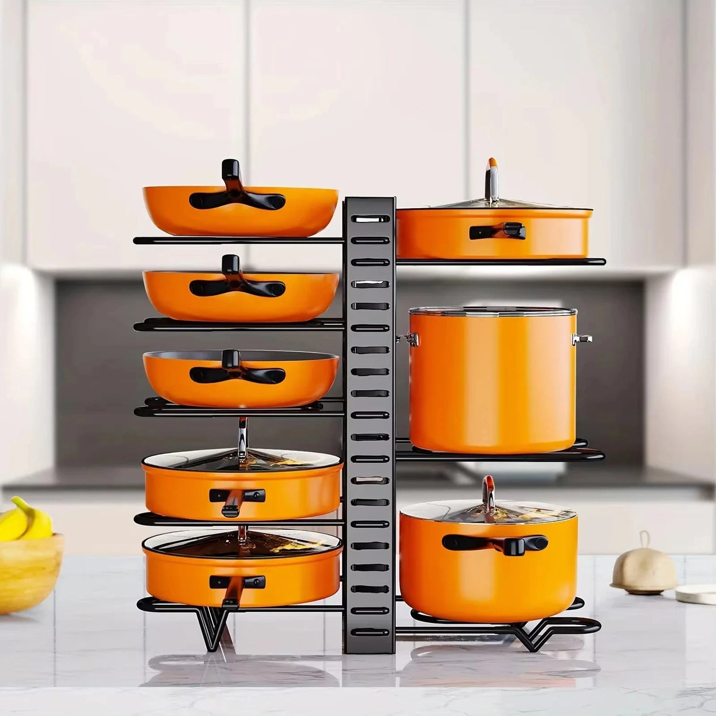 8-Tier Metal Pot Rack Organizer – Durable Holder for Pots, Pans & Lids