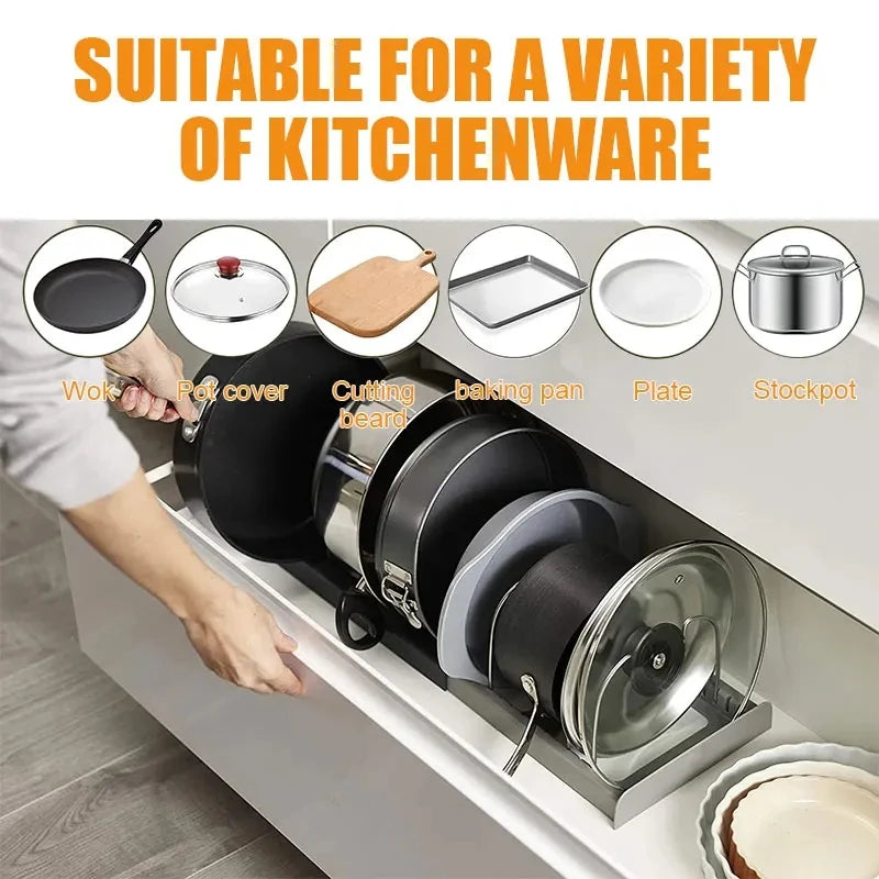 Expandable Stainless Kitchen Cabinet Organizers,with 6 Adjustable Shelves,Board Drying Cookware Shelf,Kitchen Organization Tools