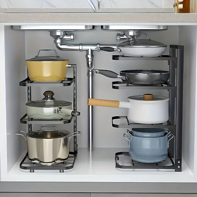 Adjustable Stainless Steel Pot Rack – Multi-Layer Kitchen Storage Organizer