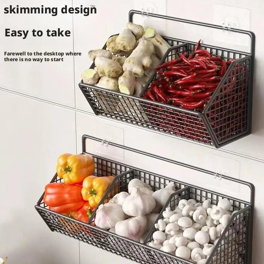 Wall-Mounted Kitchen Storage Basket – Punch-Free Partition Organizer