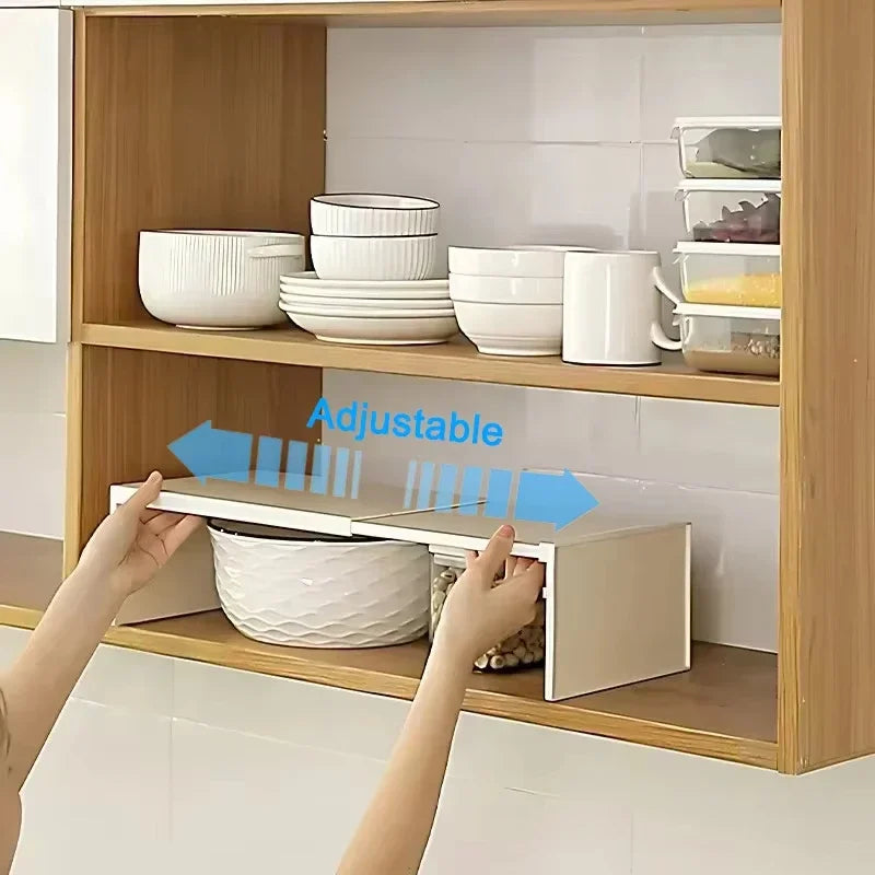 1/2pcs Kitchen Stretchable Cabinet Shelf Cupboard Separated Storage Rack Countertop Organizer Spice Organizer Shelf Save Space