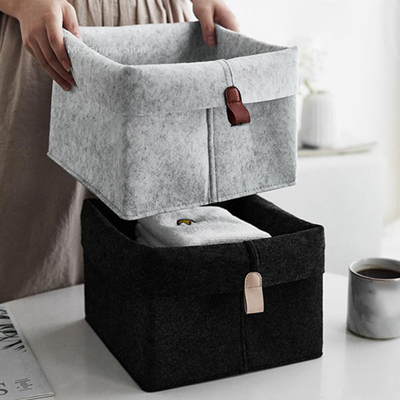 Felt Storage Basket – Multipurpose Organizer Bin for Home & Desk (Black / Grey)