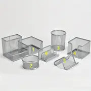6-Piece Metal Pen Holder Set – Iron Mesh Desk Organizer (Black, Silver, Rose Gold)