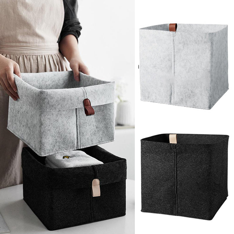 Felt Storage Basket – Multipurpose Organizer Bin for Home & Desk (Black / Grey)